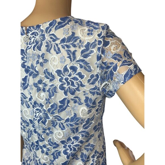 tommy hilfiger Womens Short Sleeve Floral Swing Lace Dress Size 4 Nautical Coast - Picture 6 of 8